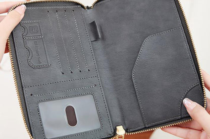 RFID Blocking Passport Wallet PU Document Organizer with Wristlet for Women -Black