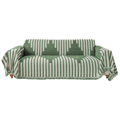 Reversible Sofa Couch Cover Boho Chenille Blanket Green