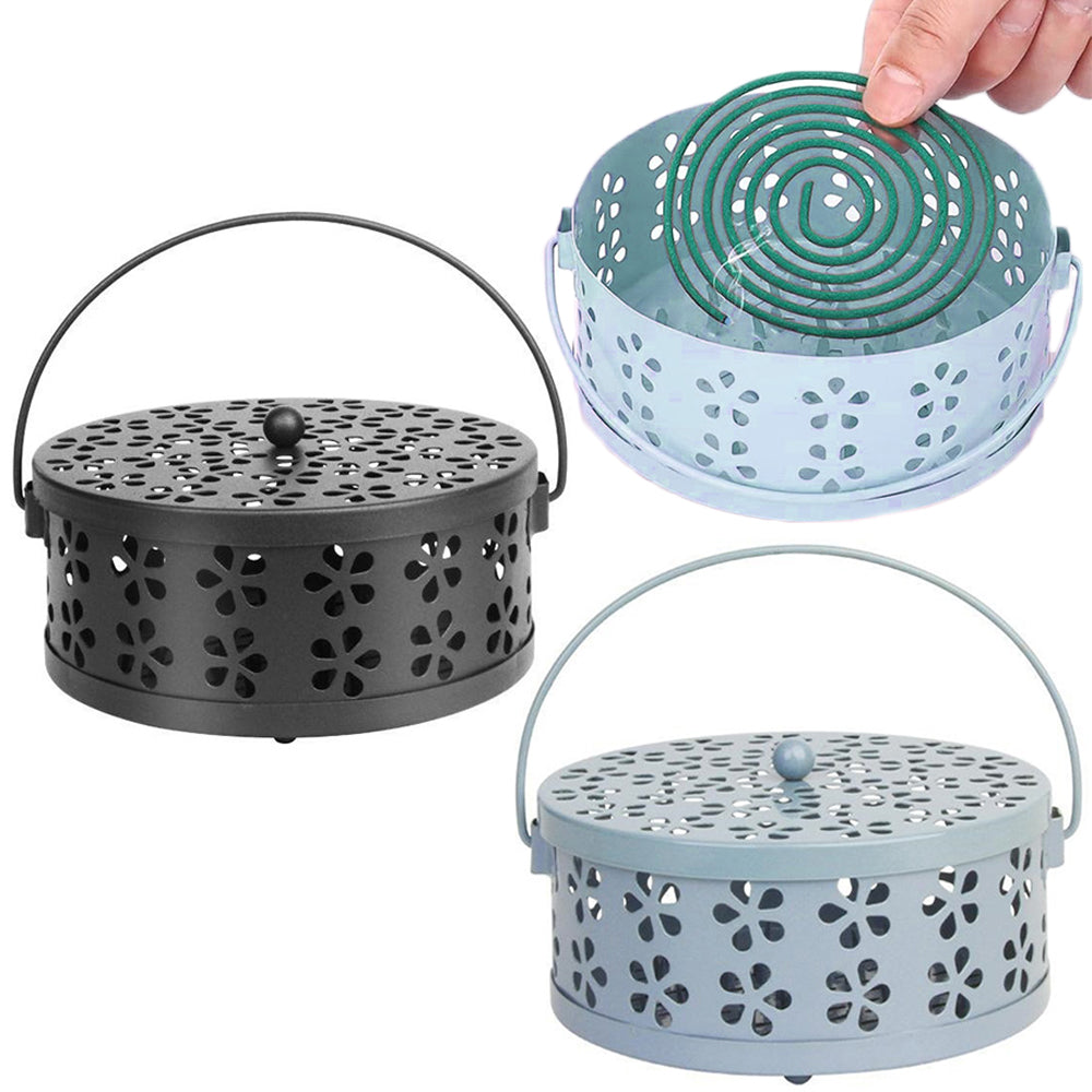 2 Pack Metal Mosquito Coil Holder with Lid Portable Hanging Incense Burner Box Blue Black