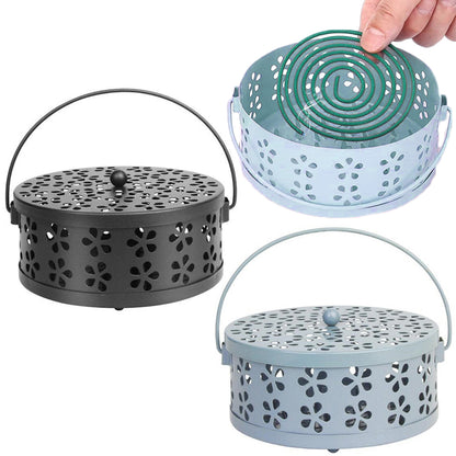 2 Pack Metal Mosquito Coil Holder with Lid Portable Hanging Incense Burner Box Blue Black