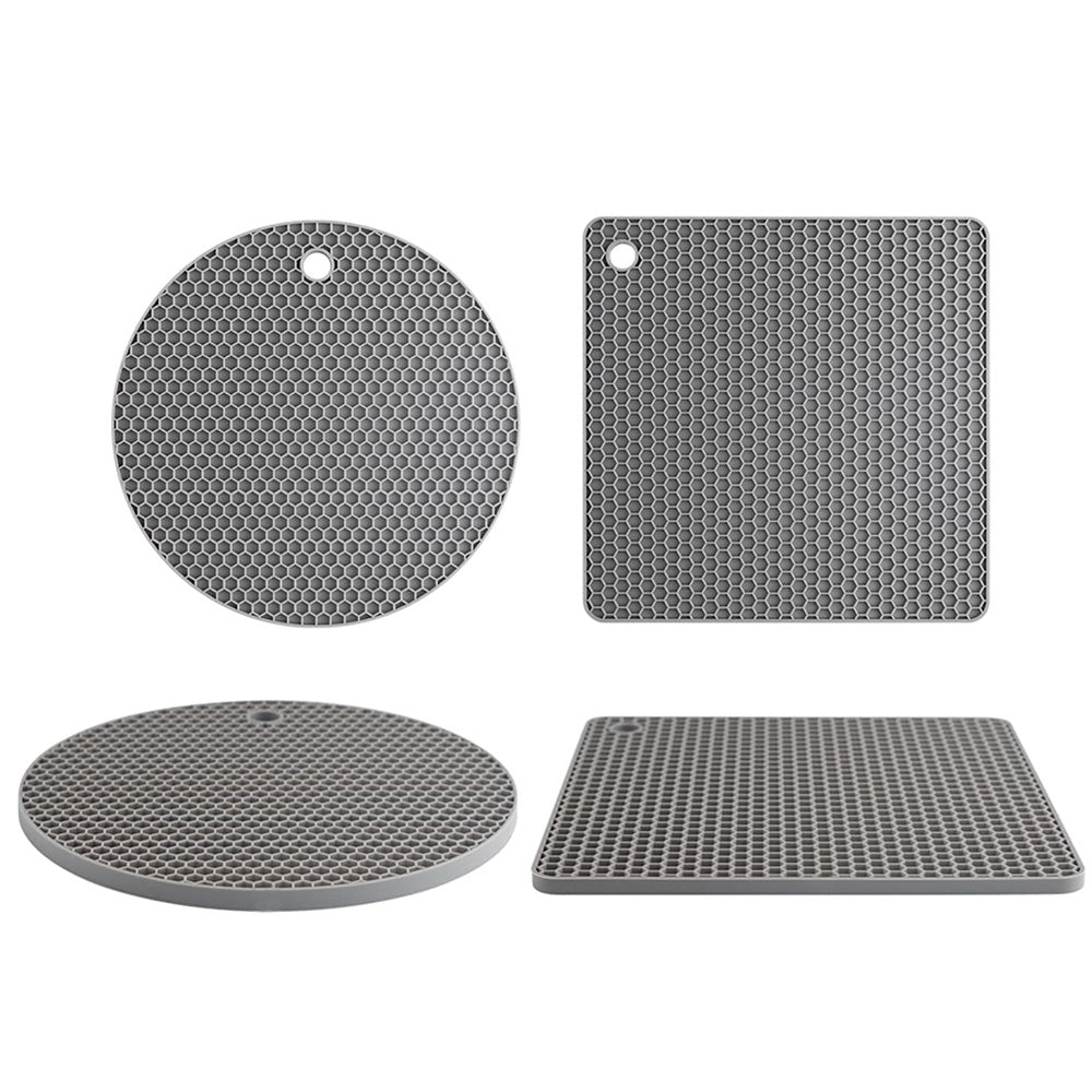 4Pcs Multipurpose Silicone Trivet Mats Heat Resistant Pot Holder Pads for Kitchen Gray