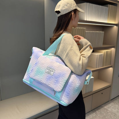 Trendy Gradient Duffle Bag Expandable Overnight Bag Foldable Carry On Bag with Dry Wet Separation Pocket Green