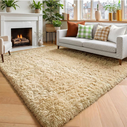 Tie Dye Plush Rug for Bedroom Living Room Dorm-Khaki