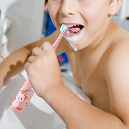 Kids Cartoon Electric Toothbrush Rechargeable Speed Control Toothbrush with 6 Replacement Heads Pink