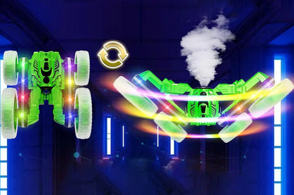 Remote Control Car 360 Degree Rotating RC Cars with Cool Spray 2.4Ghz Double Sided RC Stunt Car with Cool Lights-Green