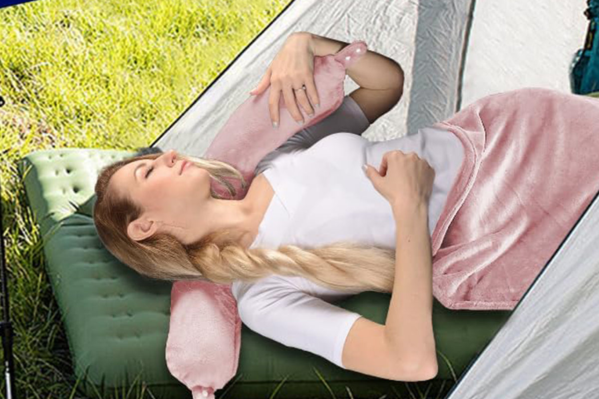 2 in 1 Travel Blanket and Pillow Flannel Blanket with Neck Pillow Case for Airplane Camping-Pink
