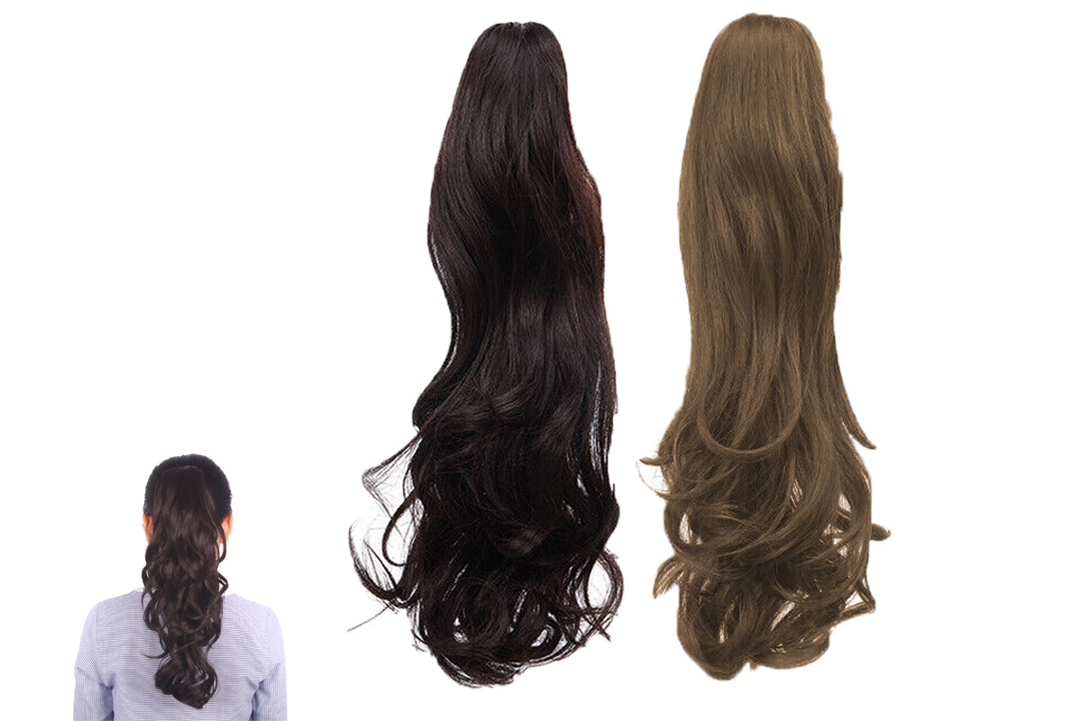 2pcs Ponytail Extension Claw Long Curly Clip in Claw Hair Extension Natural Looking Hairpiece for Women-Style 2 and Style 3
