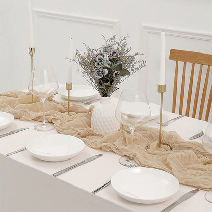 Long cloth Boho Gauze Table Runner for Wedding Bridal Baby Shower Birthday Party-Beige