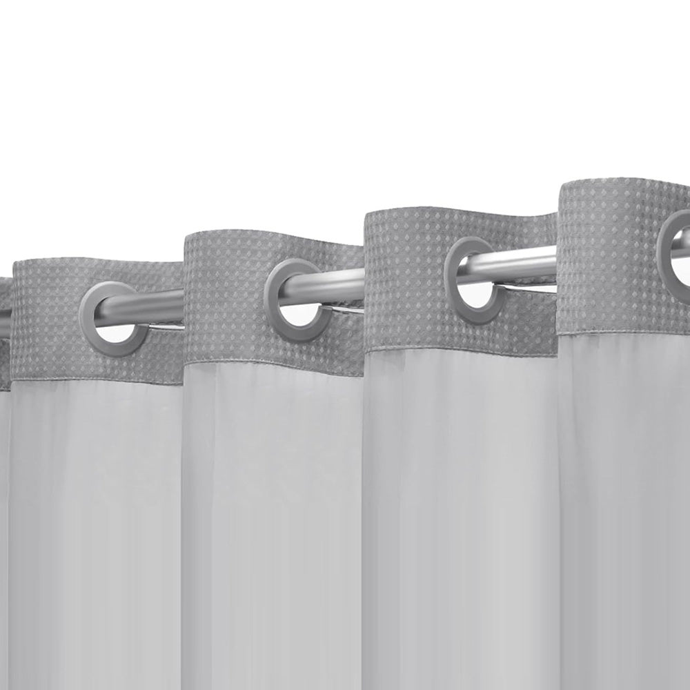 No Hook Shower Curtain with Snap in Fabric Liner Set Waffle Textured Shower Curtain for Bathroom Gray