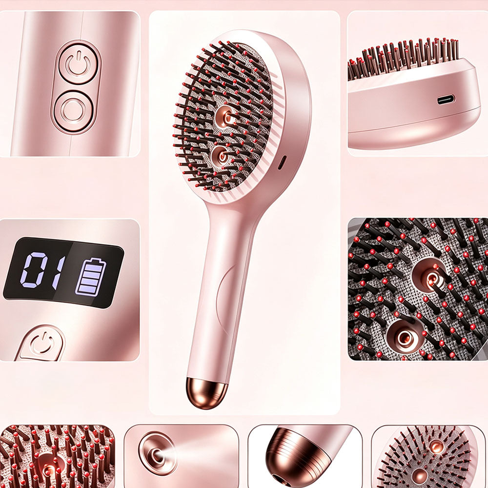3 in 1 Electric Spray Hair Comb with Mist Function-Pink