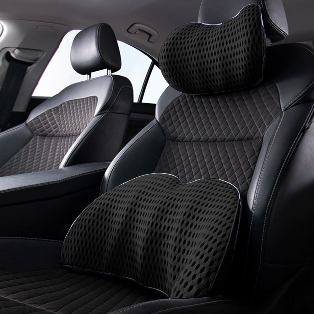 2Pcs Set Lumbar Neck Support Pillow Memory Foam Cushion for Car Office Chair Seat Black