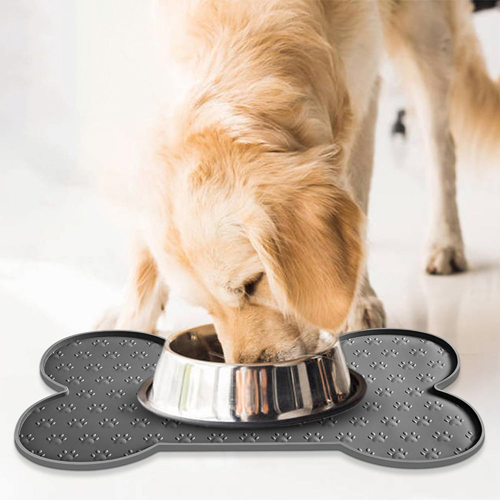 Dog Food Mats for Floors Waterproof Silicone Dog Bowl Mat with Raised Edge Grey