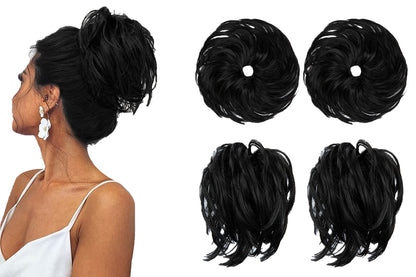 2Pcs 20CM High-Temperature Fiber Natural Messy Bun Scrunchy Thick Messy Bun Hair Piece-Jet Black