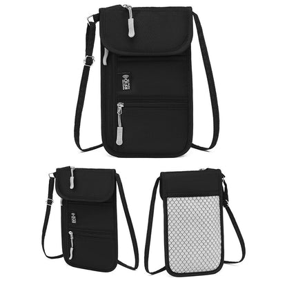 RFID Lined Travel Passport Holder Neck Wallet- Black