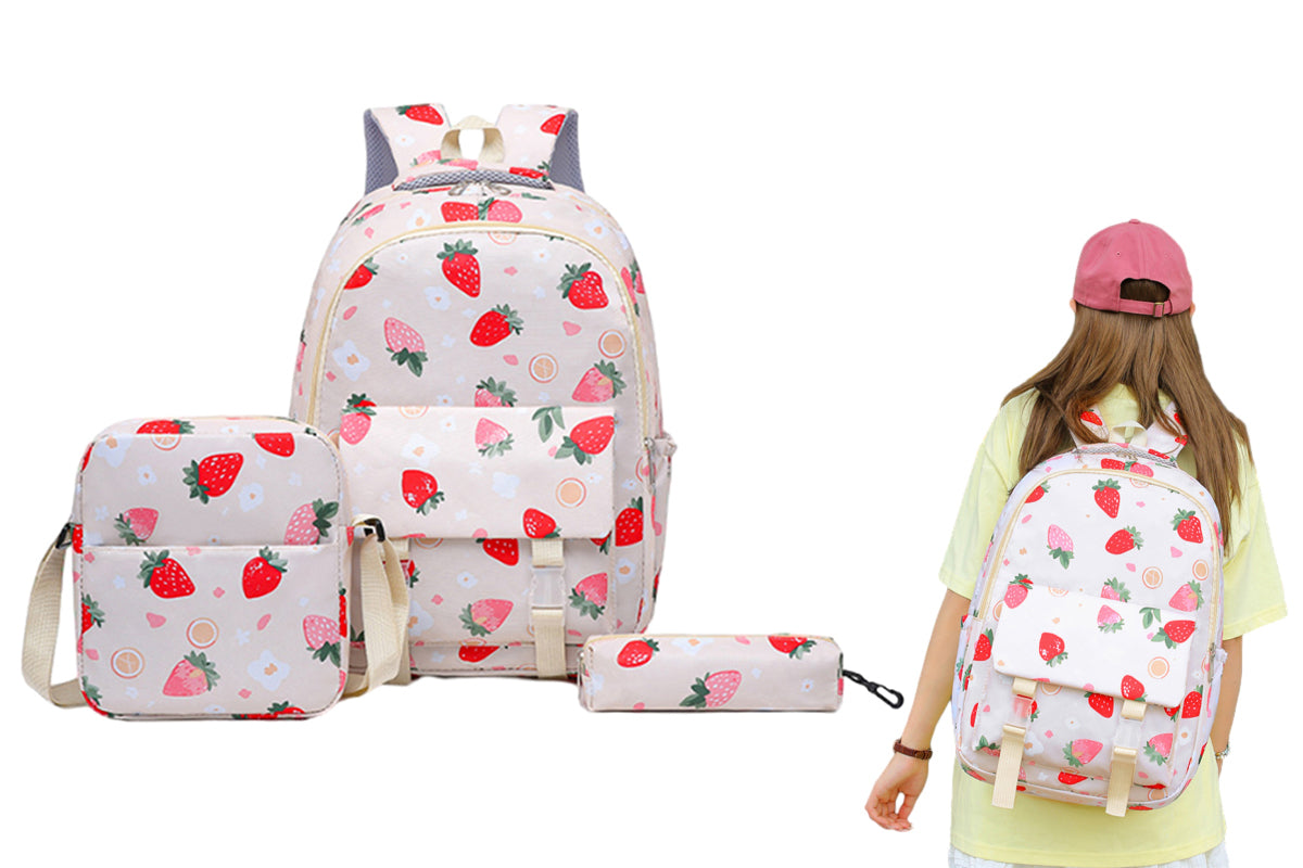 3Pcs Set Kids Backpack With Lunch Bag Pencil Bag Nylon Lightweight School Backpack-Beige