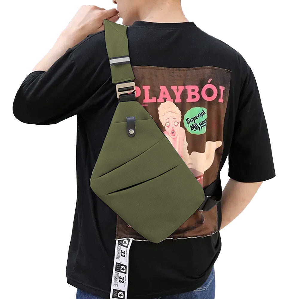 Men Anti-Theft Chest Pack Right Shoulder Sling Bag Travel Sports Crossbody Bag Green