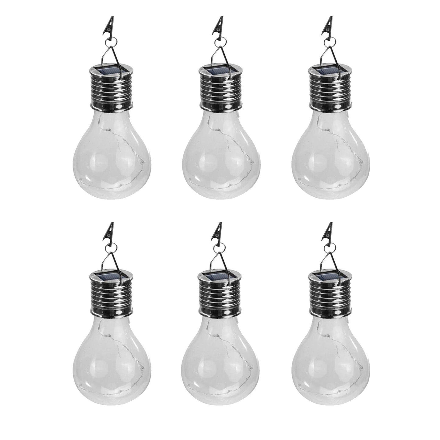 6pcs Outdoor Solar Powered LED Light Bulb Garden Yard Hanging Lamp -Transparent