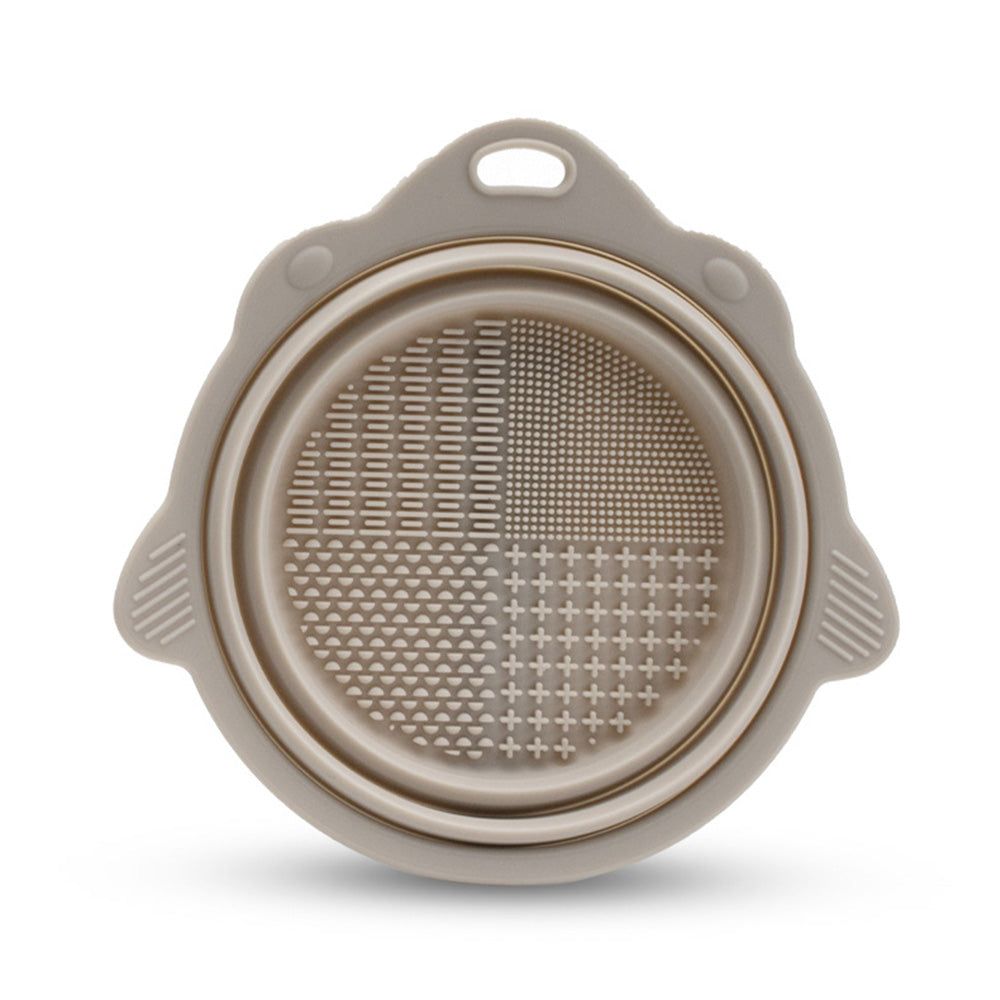 2Pcs Foldable Makeup Brush Cleaner Bowl Portable Silicone Cleaning Tool for Cosmetic Brushes Powder Puffs Sponges Khaki