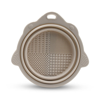 2Pcs Foldable Makeup Brush Cleaner Bowl Portable Silicone Cleaning Tool for Cosmetic Brushes Powder Puffs Sponges Khaki