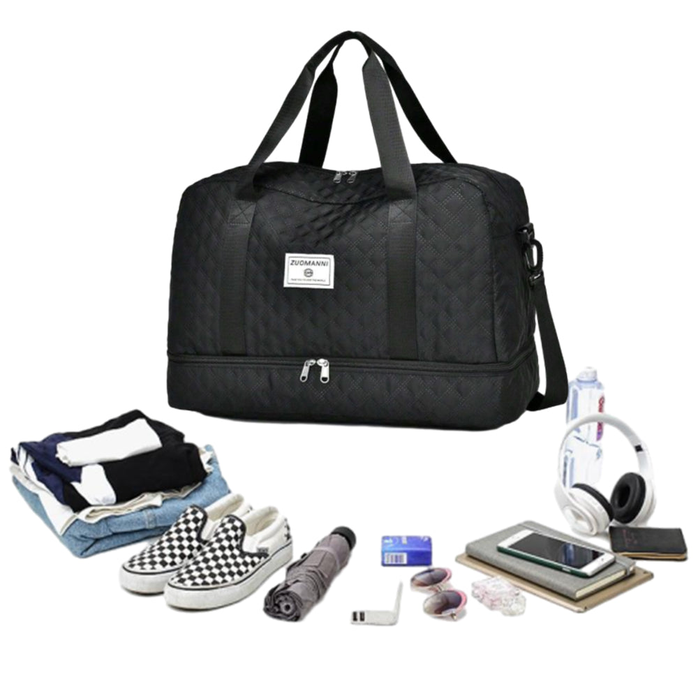 Large Capacity Travel Duffel Bag Versatile Shoulder Crossbody Weekender Bag with Shoe Compartment Black