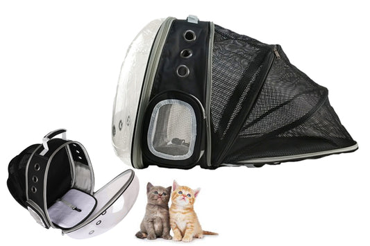Pet Carrier Backpack Foldable Pet Backpack Expandable Creative For Cat Dog-Black