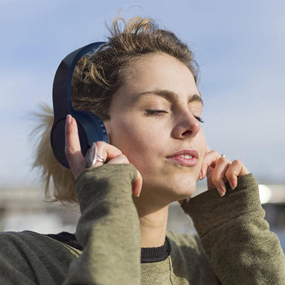 Rechargeable Bluetooth Wireless Headphones On-Ear Stereo Headset Navy Blue
