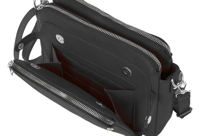 Soft Trendy Three Layer PU Leather Crossbody Purse Shoulder Bag Handbags-Black