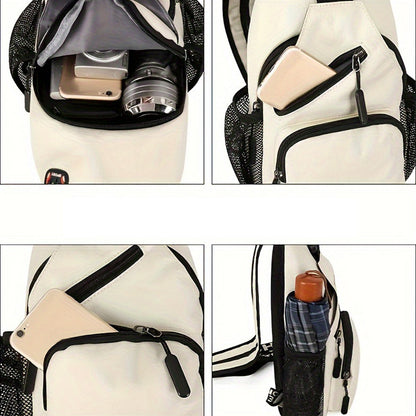 Water-resistant Travel Chest Pack Outdoor Shoulder Sling Bag Crossbody Bag with Earphone Hole White