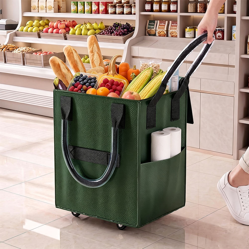 Reusable Grocery Bag Foldable Rolling Shopping Tote Bag - Green