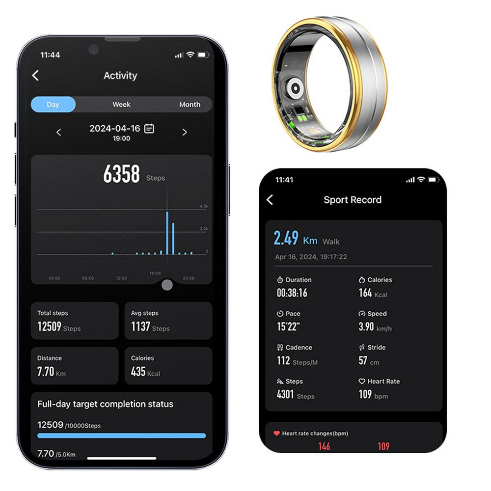 Smart Ring Fitness Ring Heart Rate Monitor Sleep Tracker Pedometer Calories Step Counter Fitness Tracker Health Ring 5ATM Waterproof Smart Rings-Silver