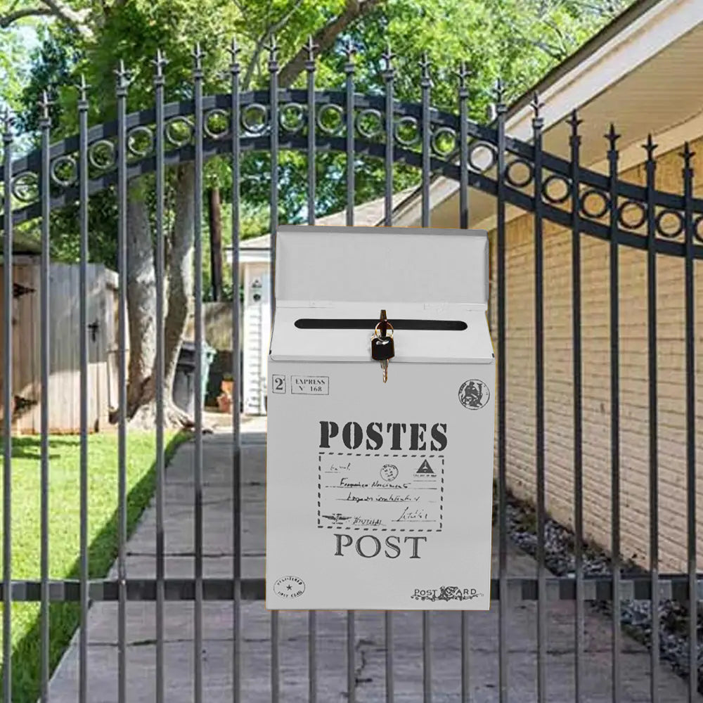 Locking Metal Mailbox Wall Mounted Key Lock Post Box Letter Box Beige