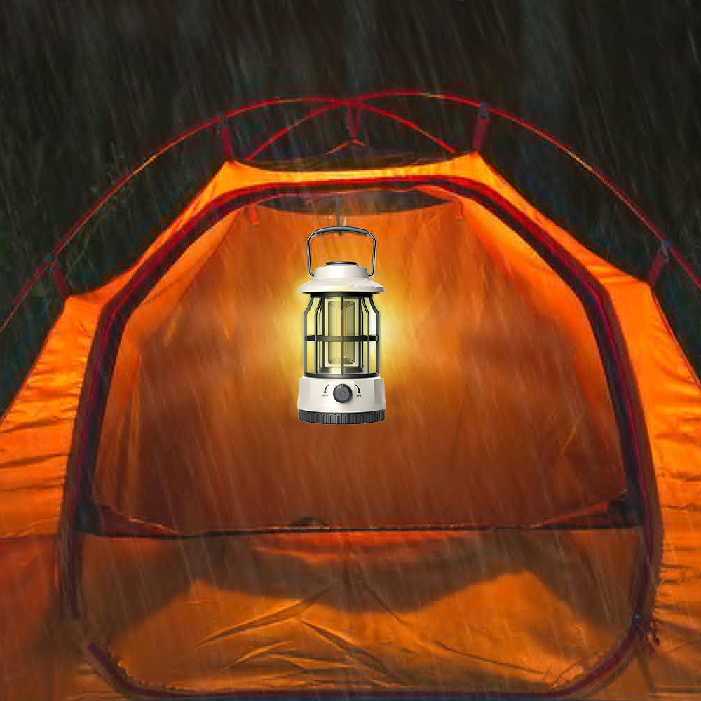 Retro Tent Camping Lantern Rechargeable Night Lamp Camping Light Beige
