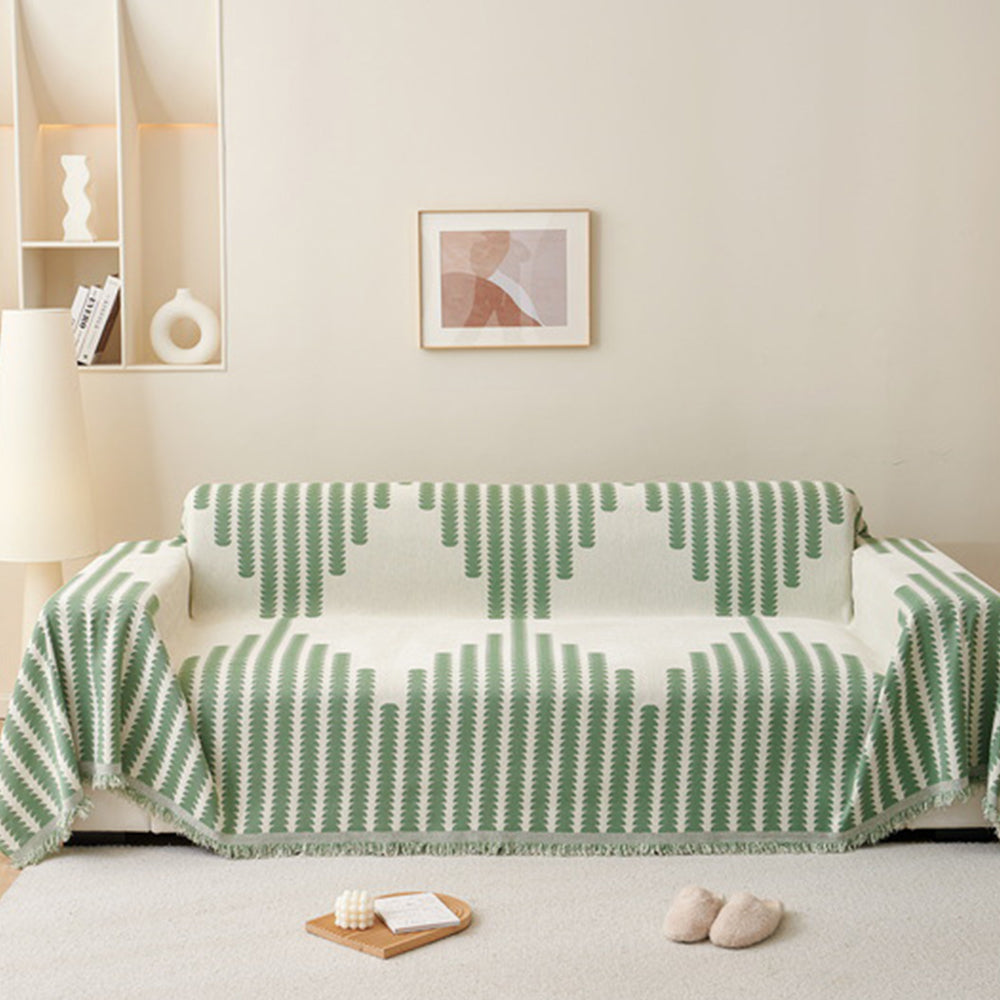 Reversible Sofa Couch Cover Boho Chenille Blanket Green