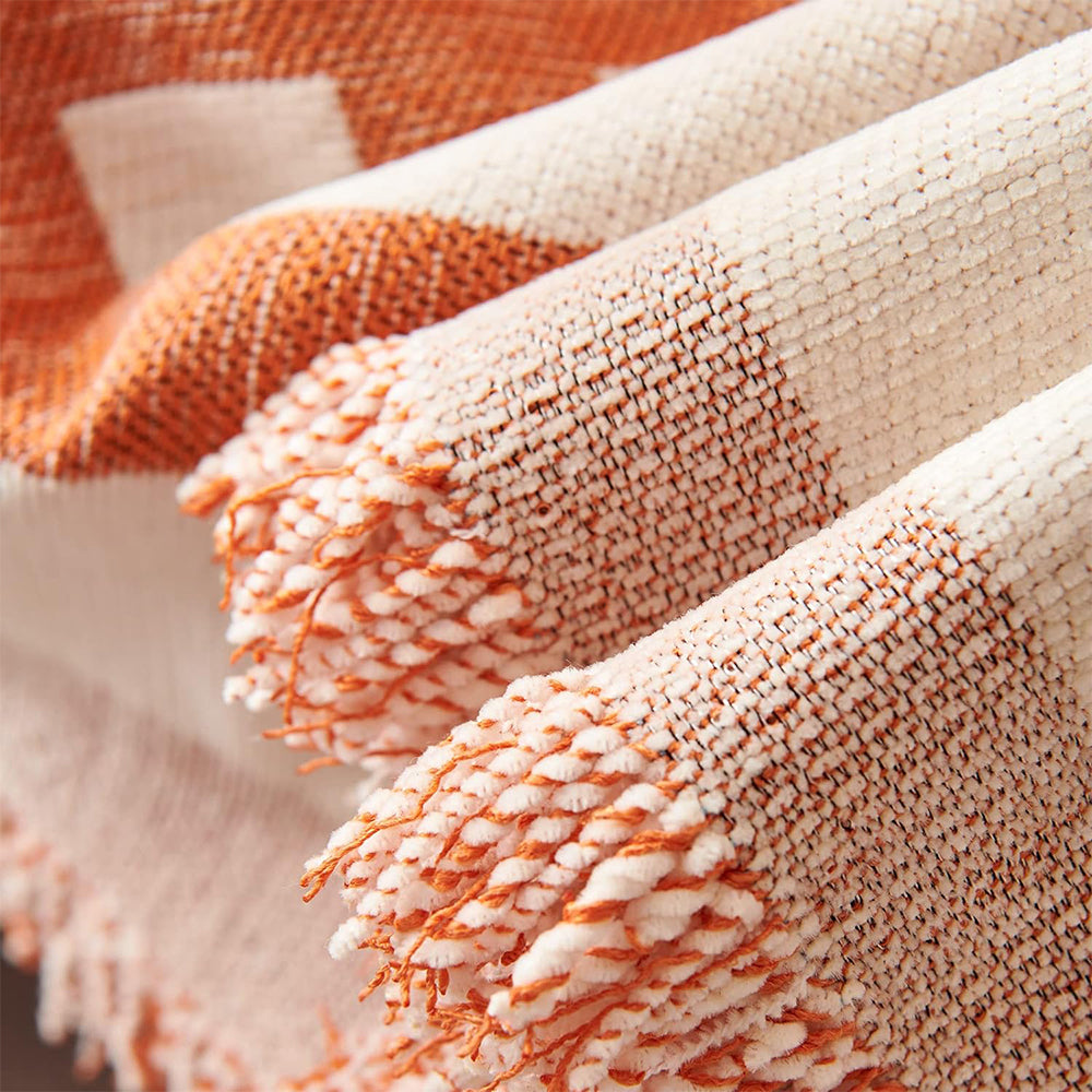 Boho Couch Cover Geometric Sofa Blanket Furniture Protector Orange