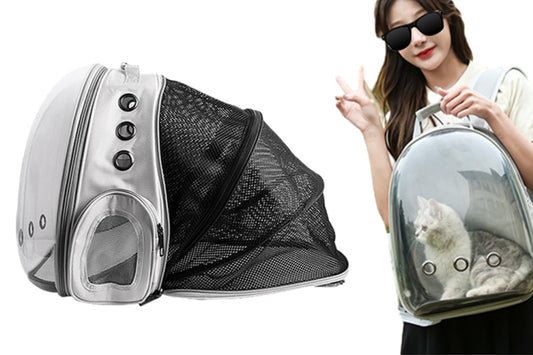 Pet Carrier Backpack Foldable Pet Backpack Expandable Creative For Cat Dog-Grey