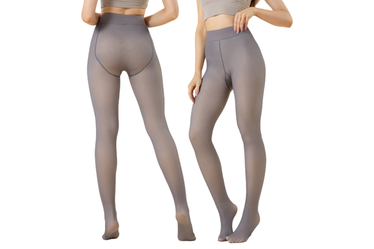 2Pcs Women Thermal Lined Translucent Pantyhose Winter Tights Stockings-Grey
