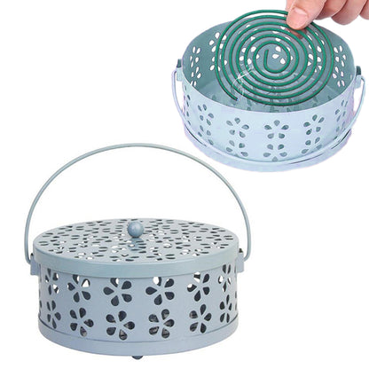 Metal Mosquito Coil Holder with Lid Portable Hanging Incense Burner Box Blue