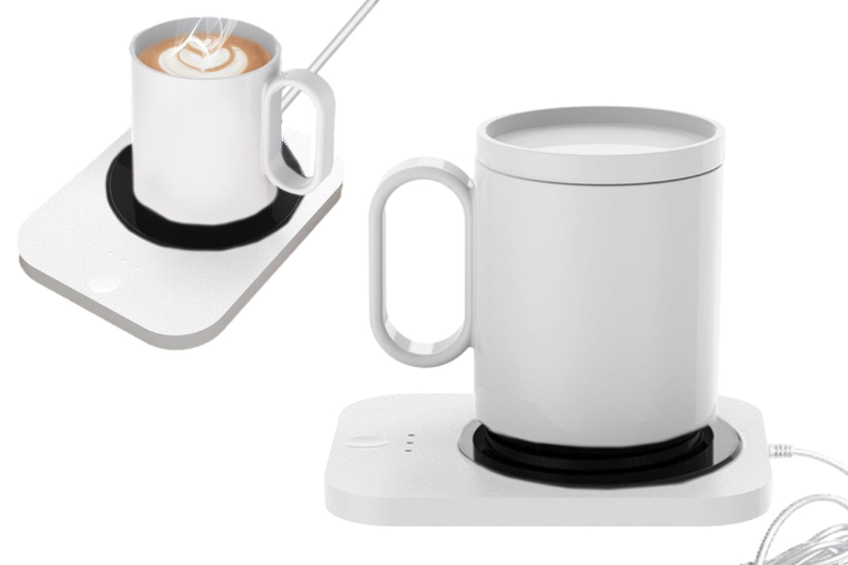 USB Coffee Mug Warmer With Adjustable Temperature Tea Milk Coffee Mug Heating Pad Office Home-One White Coaster And One White Cup
