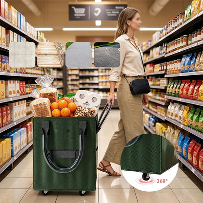 Reusable Grocery Bag Foldable Rolling Shopping Tote Bag - Green