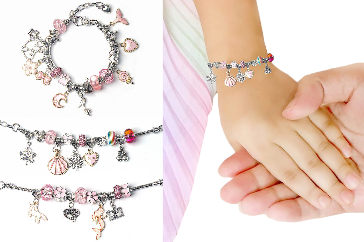 Pendant bracelet making kit includes a total of 63 pieces-Pink