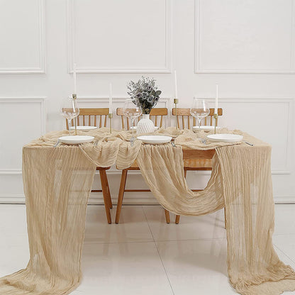 Long cloth Boho Gauze Table Runner for Wedding Bridal Baby Shower Birthday Party-Beige