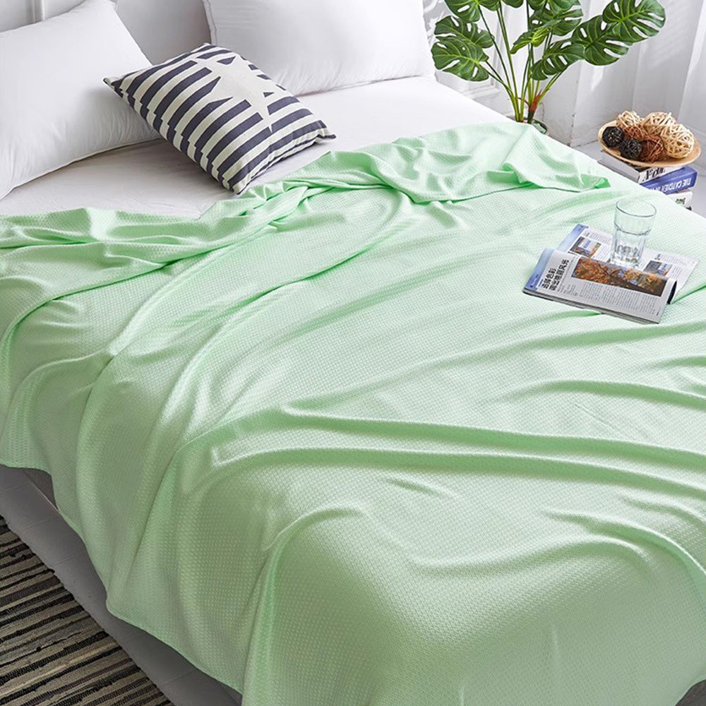 Breathable Summer Blanket Waffle Throw Blanket Air Conditioning Blanket Light Green