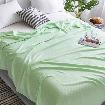 Breathable Summer Blanket Waffle Throw Blanket Air Conditioning Blanket Light Green