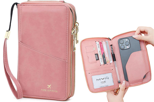 RFID Blocking Passport Wallet with Wristlet - Pink