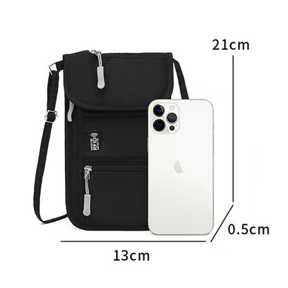 RFID Lined Travel Passport Holder Neck Wallet- Black