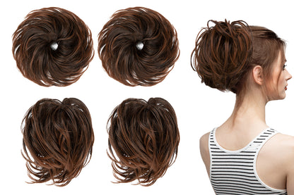 2Pcs 20CM High-Temperature Fiber Natural Messy Bun Scrunchy Thick Messy Bun Hair Piece-Black To light Auburn