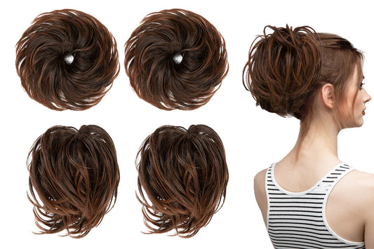 2Pcs 20CM High-Temperature Fiber Natural Messy Bun Scrunchy Thick Messy Bun Hair Piece-Black To light Auburn