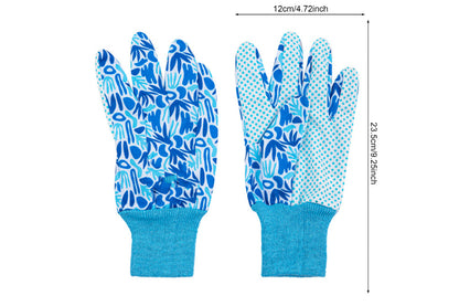 Polyester Floral Gardening Gloves Soft Breathable Yard Work Glove-Blue