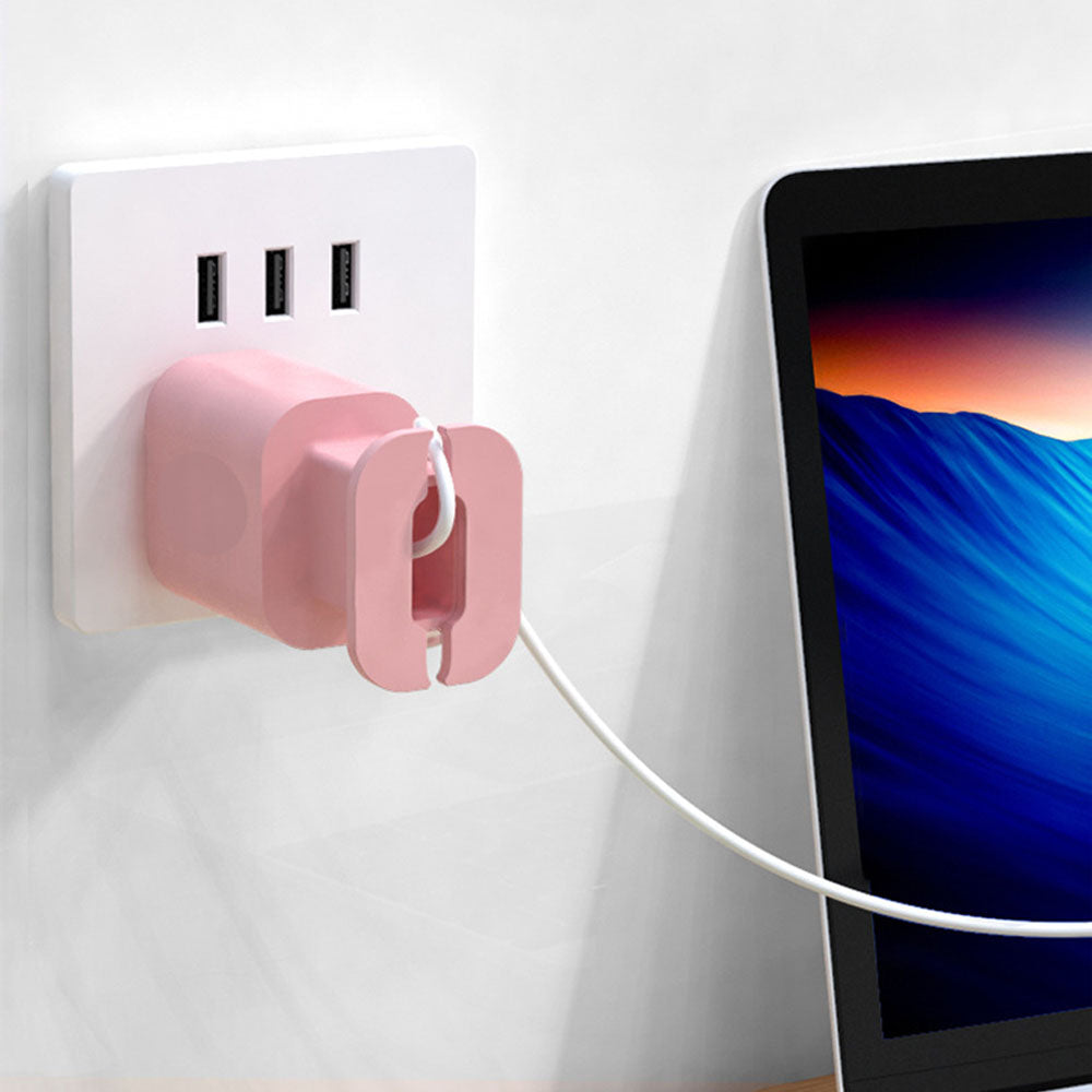 2-in-1 Silicone Charger Protector with Cord Wrap Power Adapter Case for 18W/20W Apple USB-C Charger Pink