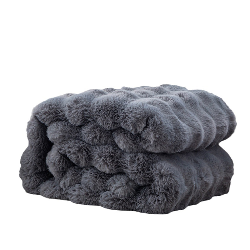 Soft Faux Fur Throw Blanket Decorative Cozy Blanket Reversible Puffy Winter Warm Blanket Dark Gray